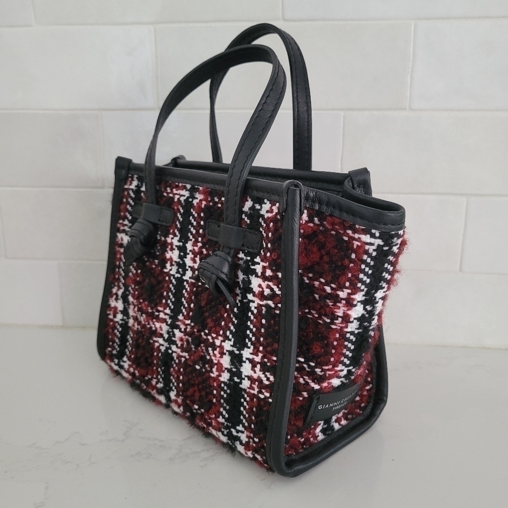 Gianni Chiarini Miss Marcella Mini Tweed Plaid Tote Satchel Purse Bag Red Black - Picture 3 of 10